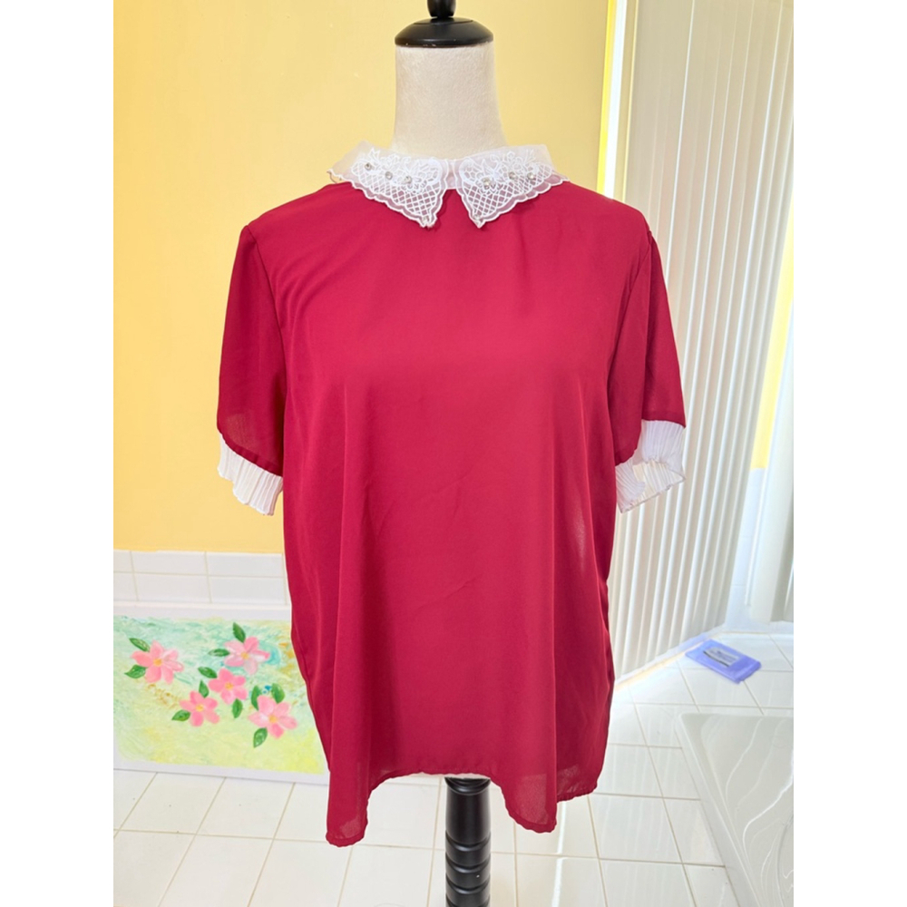 Women's SHEIN Blouse XL Red with White Collar